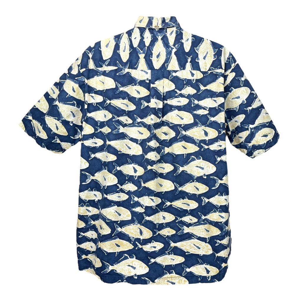 Kahala Men's Large Blue Fish Half Placket Henley Short Sleeve Hawaiian Shirt - Picture 4 of 8
